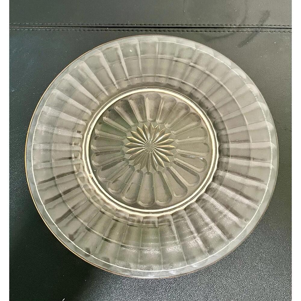 Anchor Hocking 1930s Pink Depression Glass Ribbed Sunburst Serving Plate, 8”